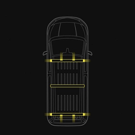 C-rack takstativ med varsellys fram og bak med endemoduler samt 2 varsellys fram og bak og ekstra stativ.VW T6/T6.1