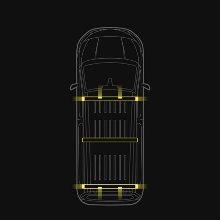 C-rack takstativ med varsellys fram og bak med endemoduler samt 2 varsellys fram og bak og ekstra stativ.VW T6/T6.1